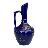 Aiguière vintage en céramique bleu cobalt et dorure, années 1950-70