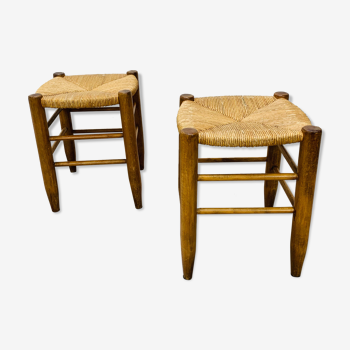 Pair of mulched stools style neo rustic wood