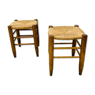 Pair of mulched stools style neo rustic wood