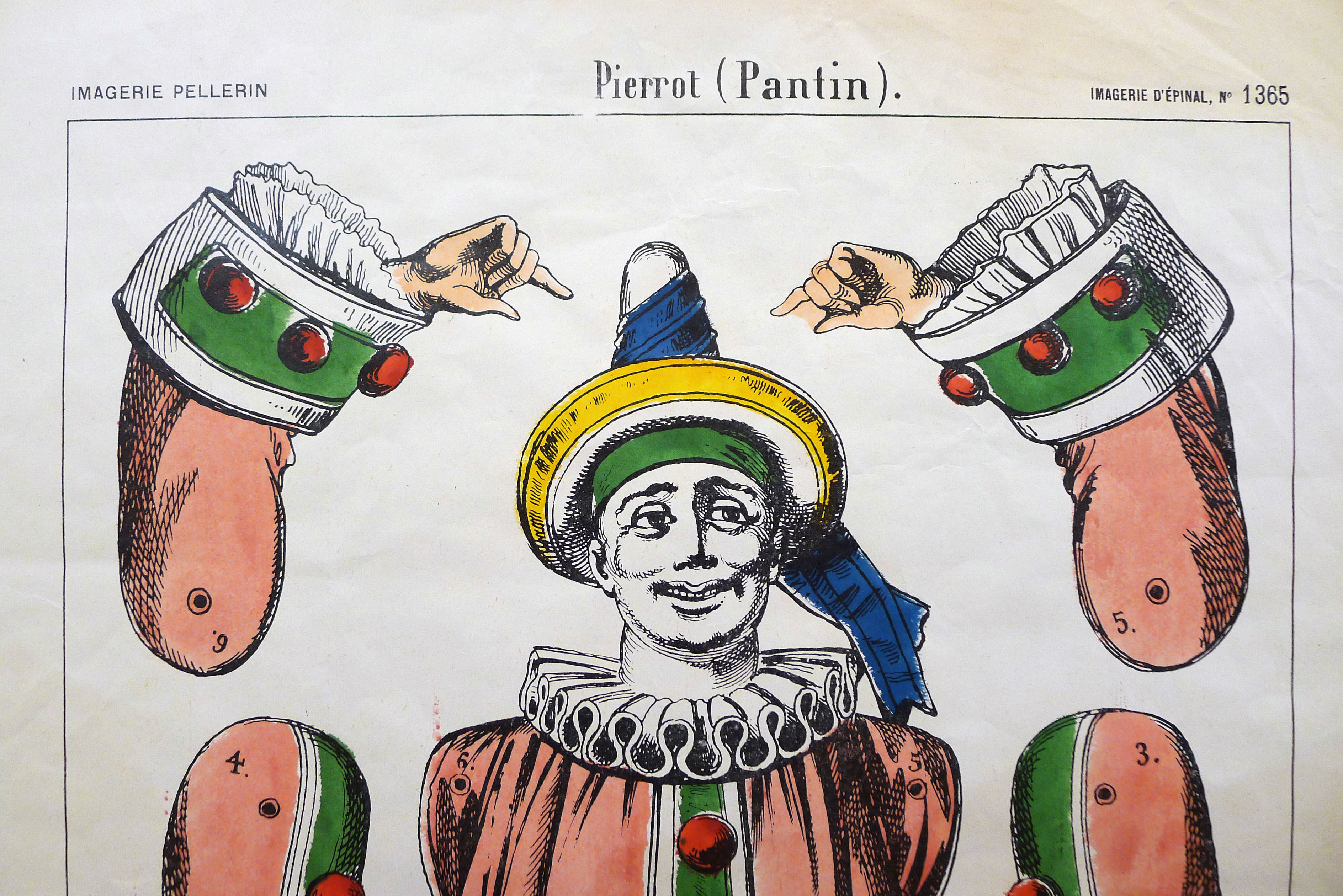 Old illustration Pierrot (puppet) framed