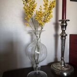 Ball soliflore vase on foot in blown glass