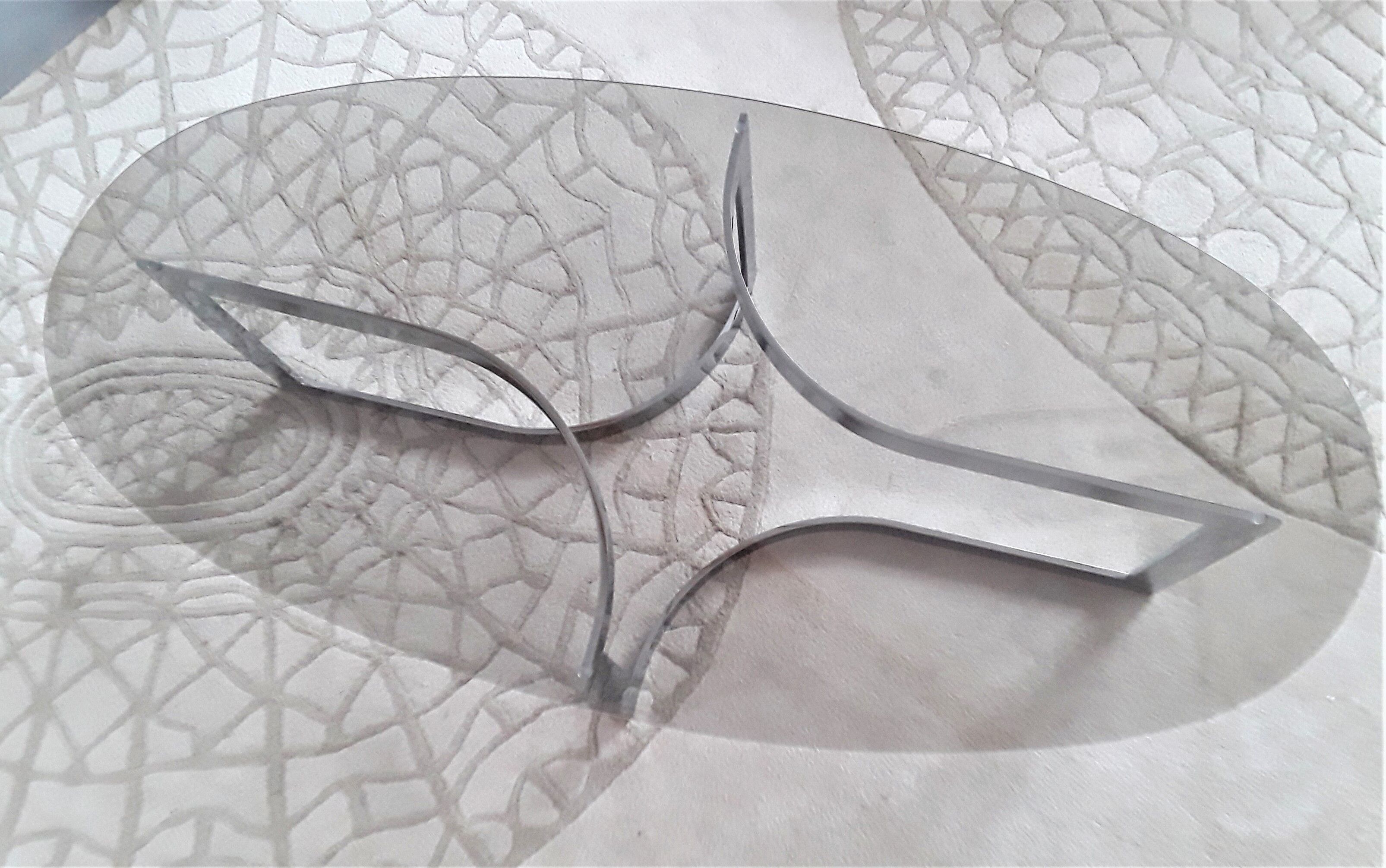 Paul Legeard's coffee table chrome metal and oval smoked glass tray typical of the 70s