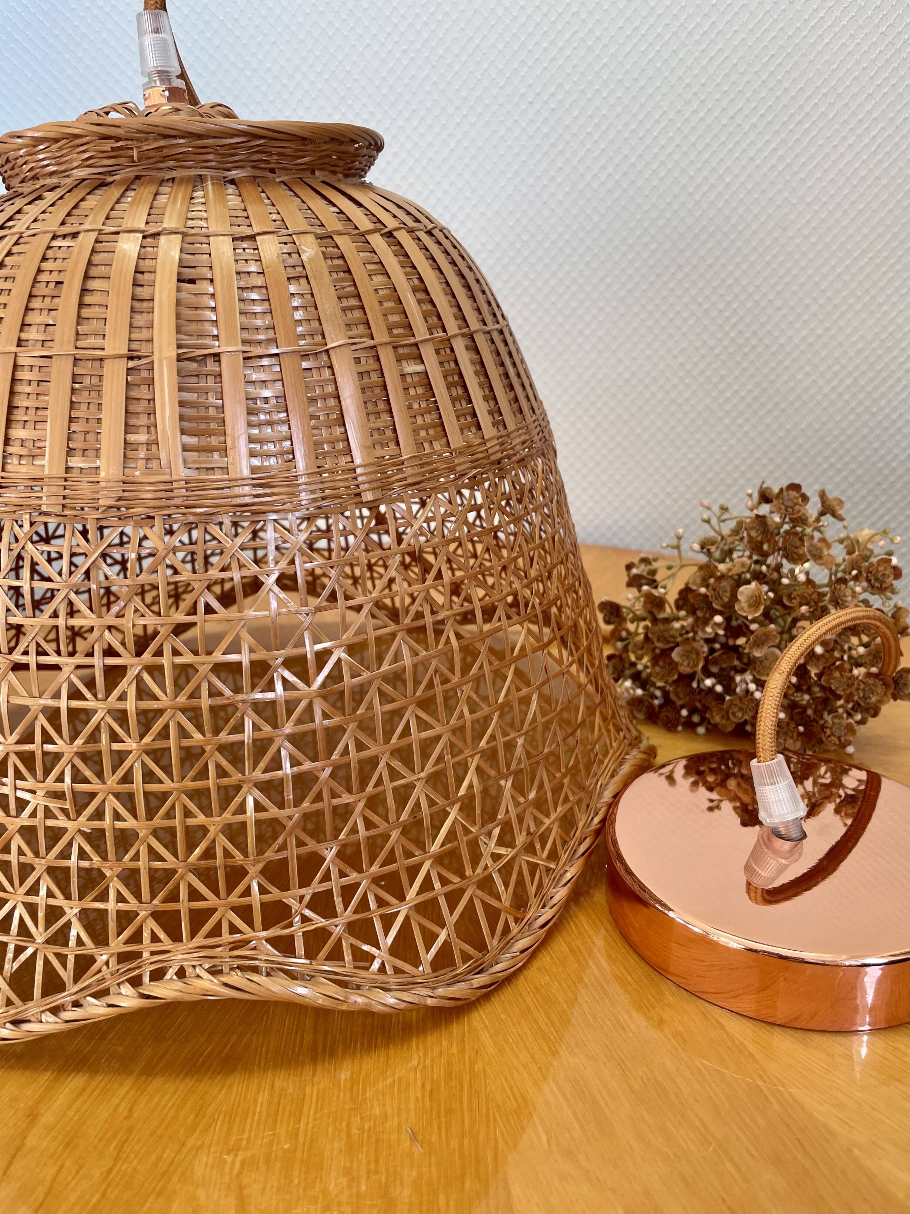 Vintage rattan pendant lamp copper electric frame