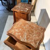Pair of antique bedside tables with marble top and ceramic niche
