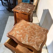 Pair of antique bedside tables with marble top and ceramic niche