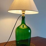 Mid-Century Green Glass Demijohn Table Lamp, Brass Fittings, Contemporary Shade