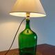 Mid-Century Green Glass Demijohn Table Lamp, Brass Fittings, Contemporary Shade