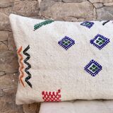 Housse de coussin marocaine faite à la main (60x40 cm) blanche, housse de coussin pour tapis Kilim.