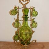 Napoleon III enameled liquor service with gilded brass basket