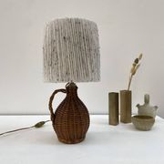 Rattan lamp and its mottled white wool lampshade