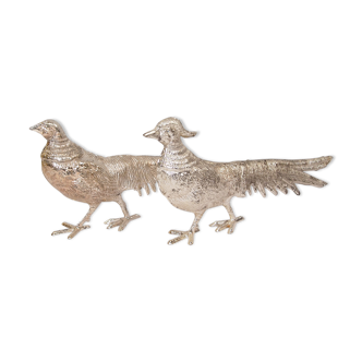 Couple pheasant silver metal/vintage/EM