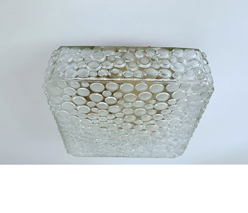 Plafonnier en verre bullé vintage, années 1970