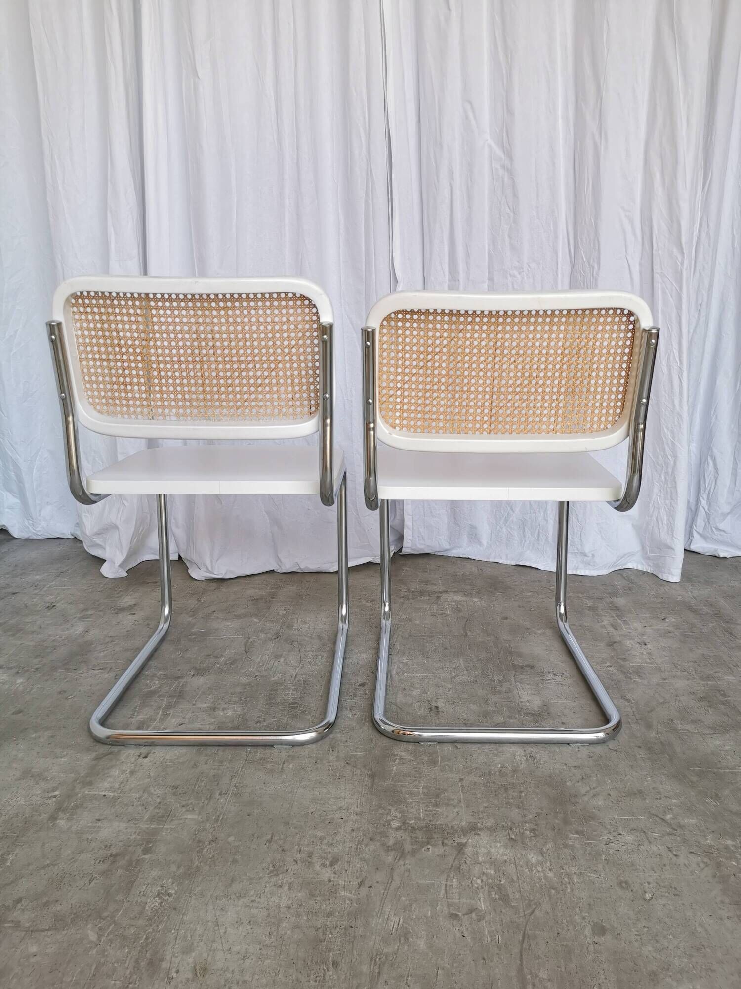 Set of 2 Vintage Cesca Chairs: Marcel Breuer Chrome & Cane, 1970s Mid-Centu