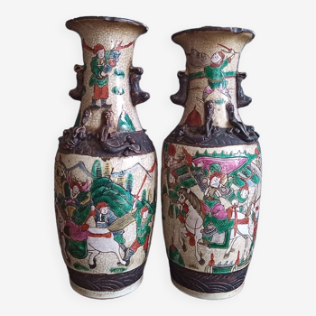 Pair of ceramic vases from China - cartridge at the base - antique work