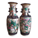 Pair of ceramic vases from China - cartridge at the base - antique work