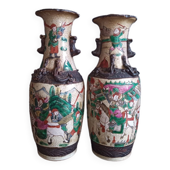 Pair of ceramic vases from China - cartridge at the base - antique work