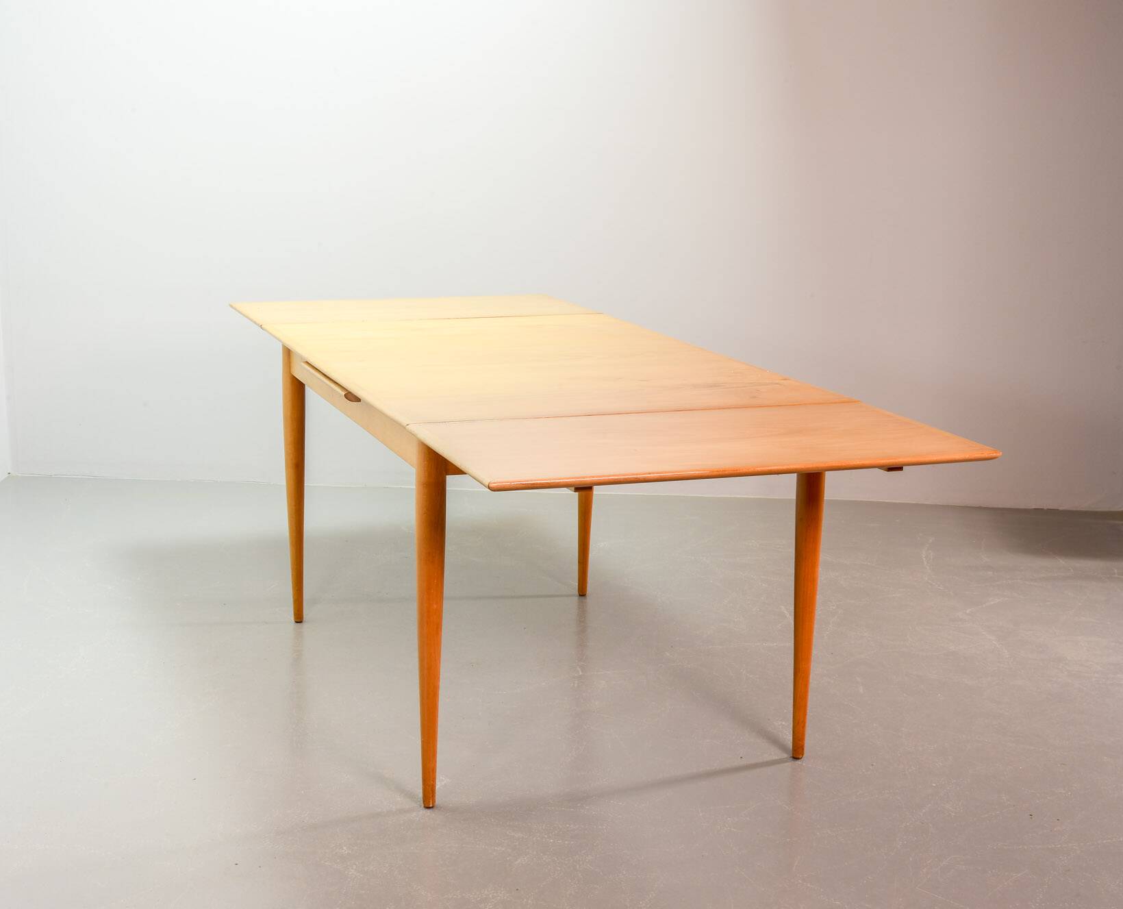 Large Extendable Solid Beech Wooden Dining Table Arno Lambrecht style 1950s