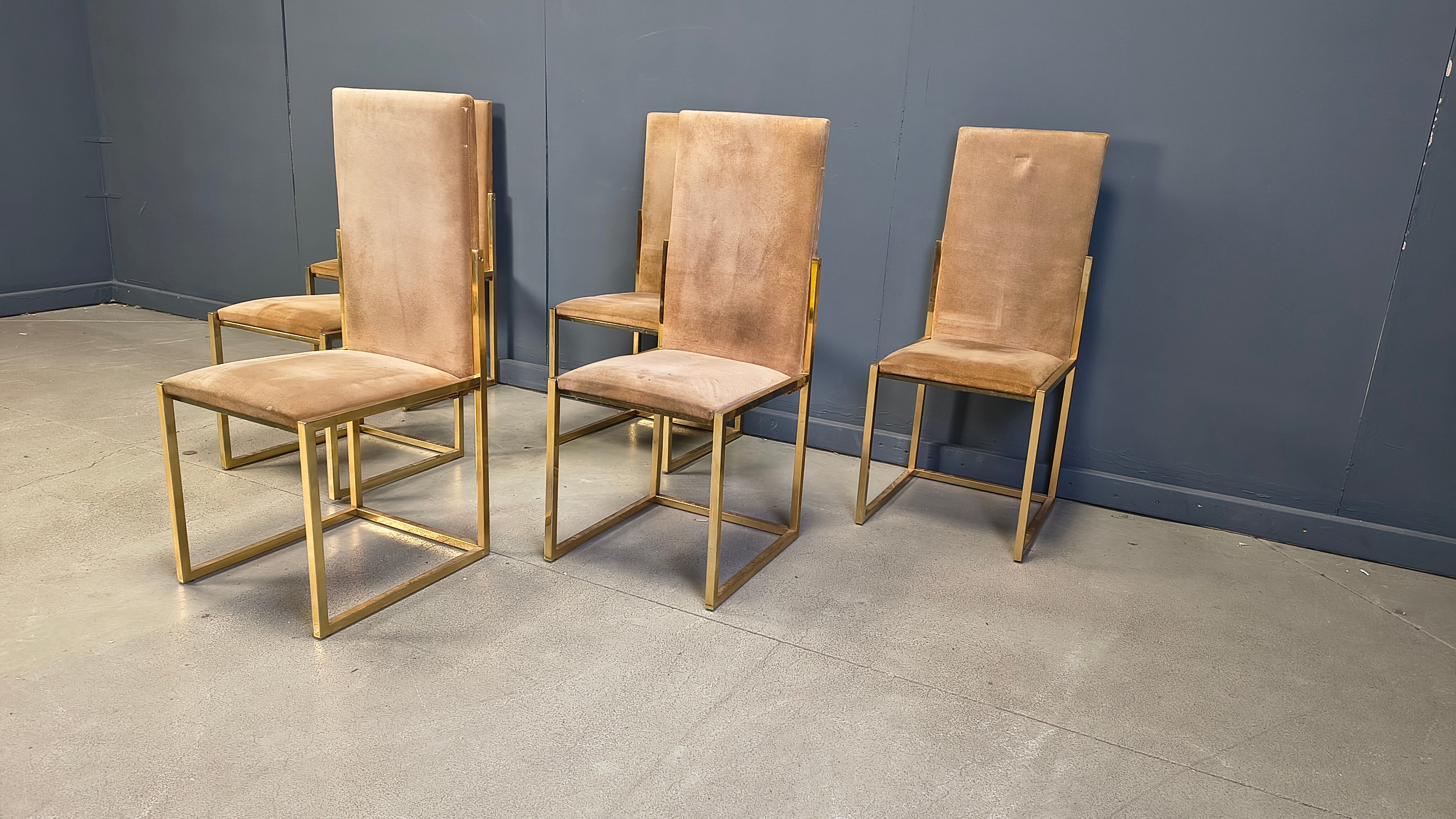 Vintage brass and alcantara dining chairs by Belgochrom, 1970s