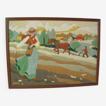 Old tapestry La Semeuse by Jean Michel Jouillat canvas is 62 cm