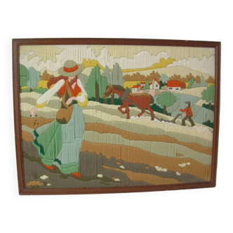 Ancienne tapisserie La Semeuse par Jean Michel Jouillat canevas fait 62 cm
