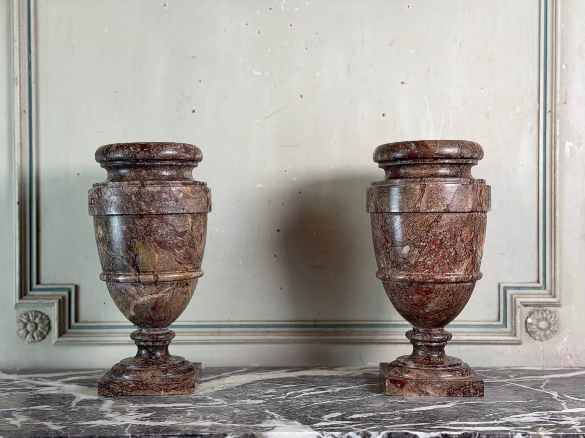 Pair of Sarrancolin marble urns, France 19th century