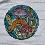 Assiette poisson orange, violet, Sicile Italie