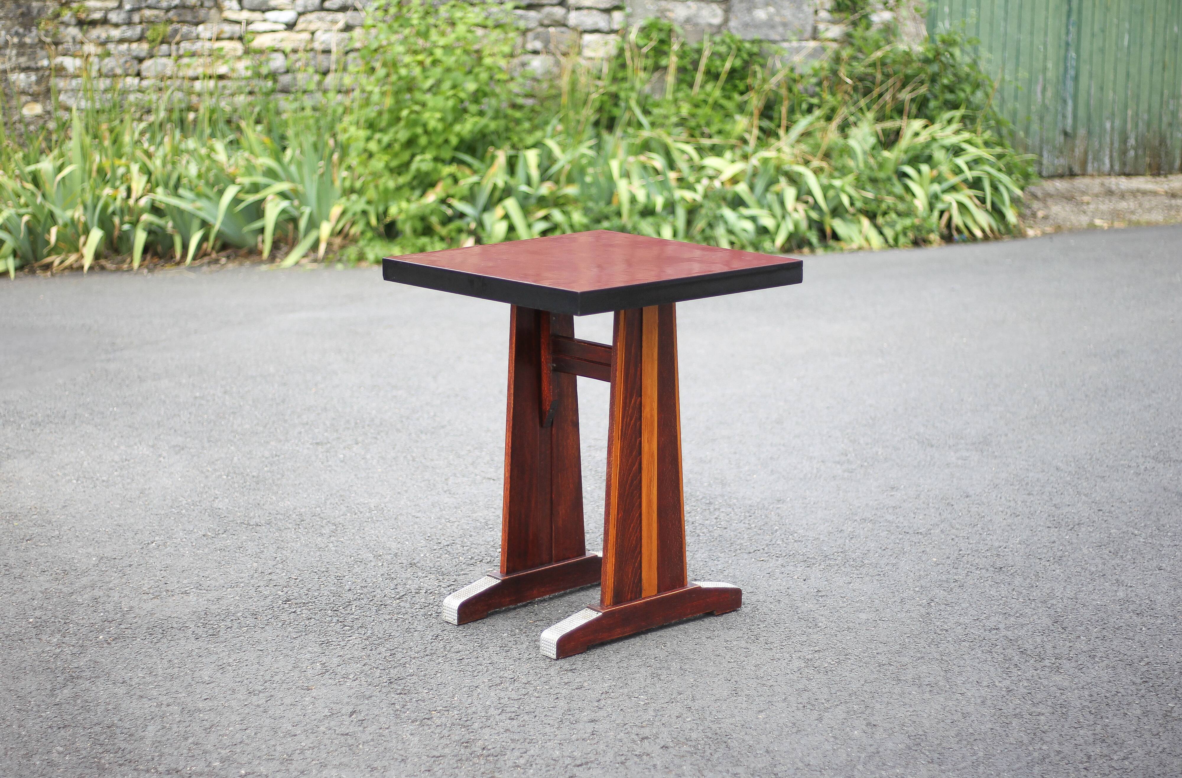 Vintage formica bistro table, wooden base side table