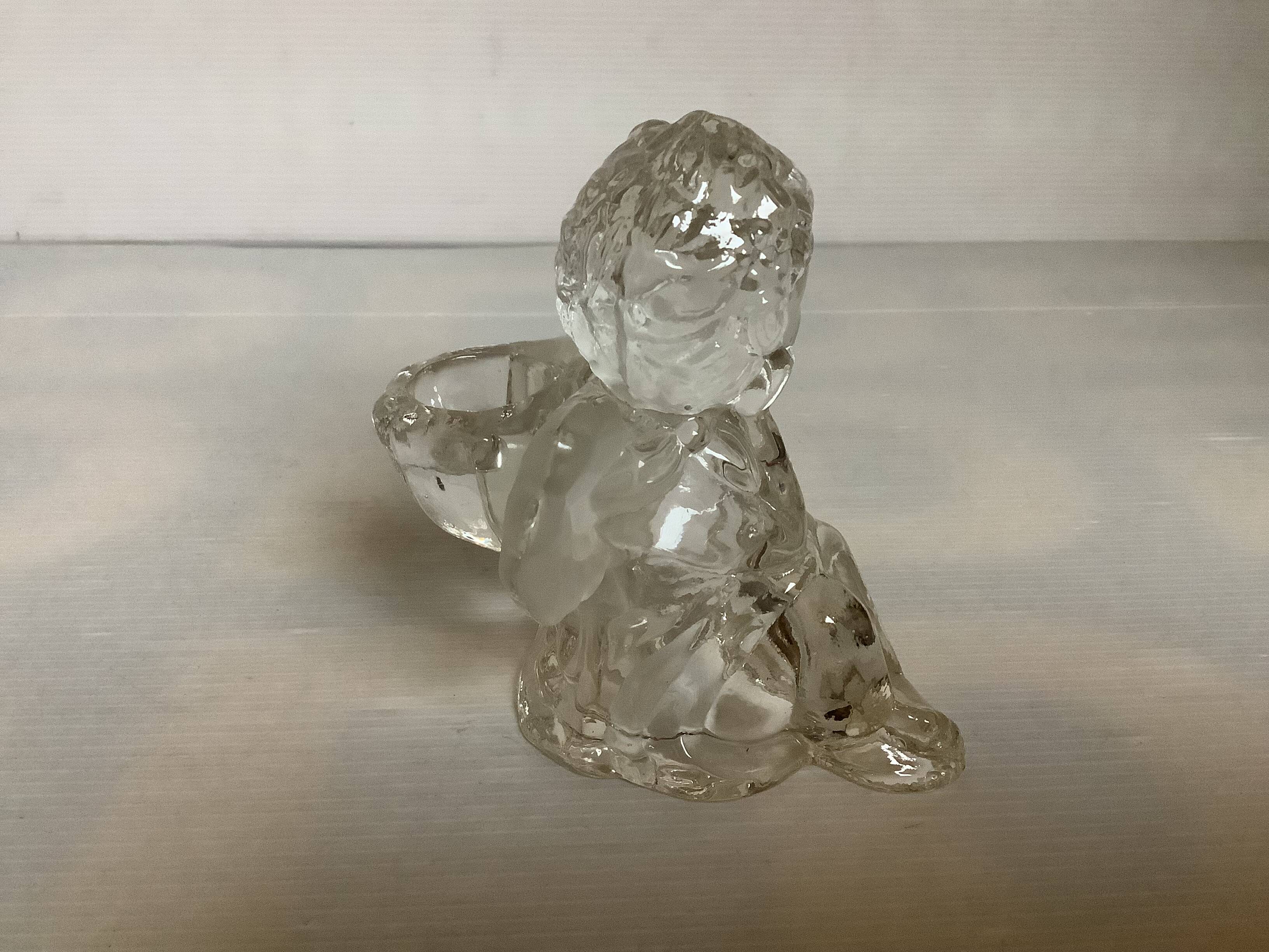 Trio of frosted molded glass angel candle holders