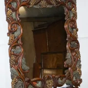 Vintage Black Heavily Carved Wooden Forest Wall Mirror