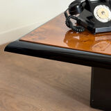 Vintage coffee table – wood burl and black lacquer, in the style of Ma.
