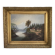 Old Oil Painting Canvas Swiss School Mountain Lake Shepherd Signed