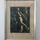 Linocut skating art deco painting - vintage sport - ice skates