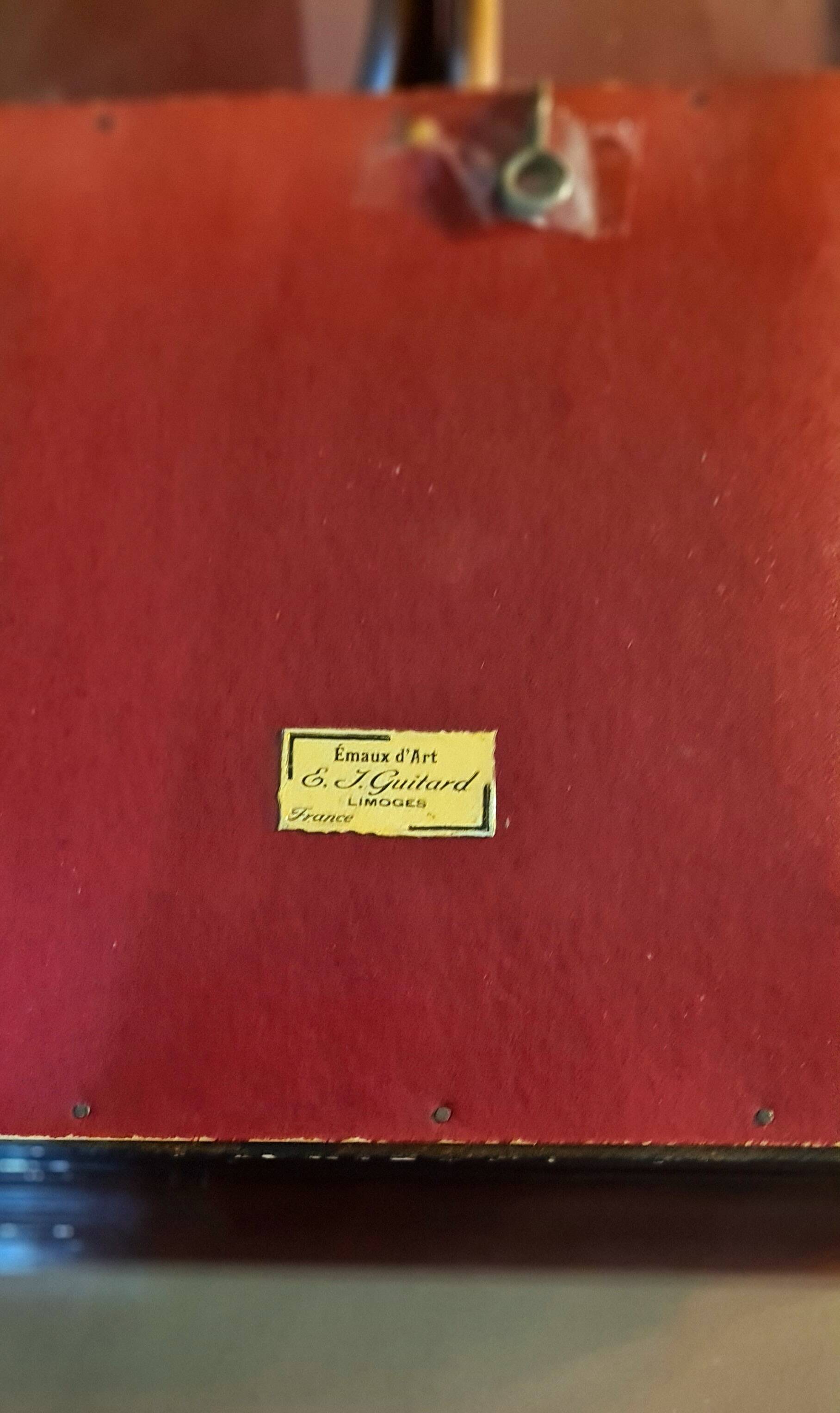 Original enamel painting, framed, signed EJ Guitard