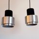 Pair of Space Age pendant lights in brushed stainless steel
