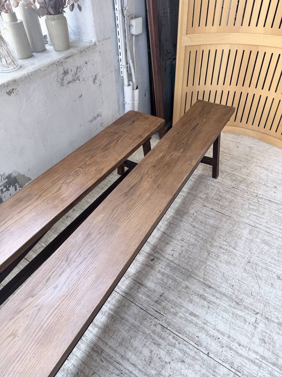 Paire de bancs de ferme chêne 4 mètres