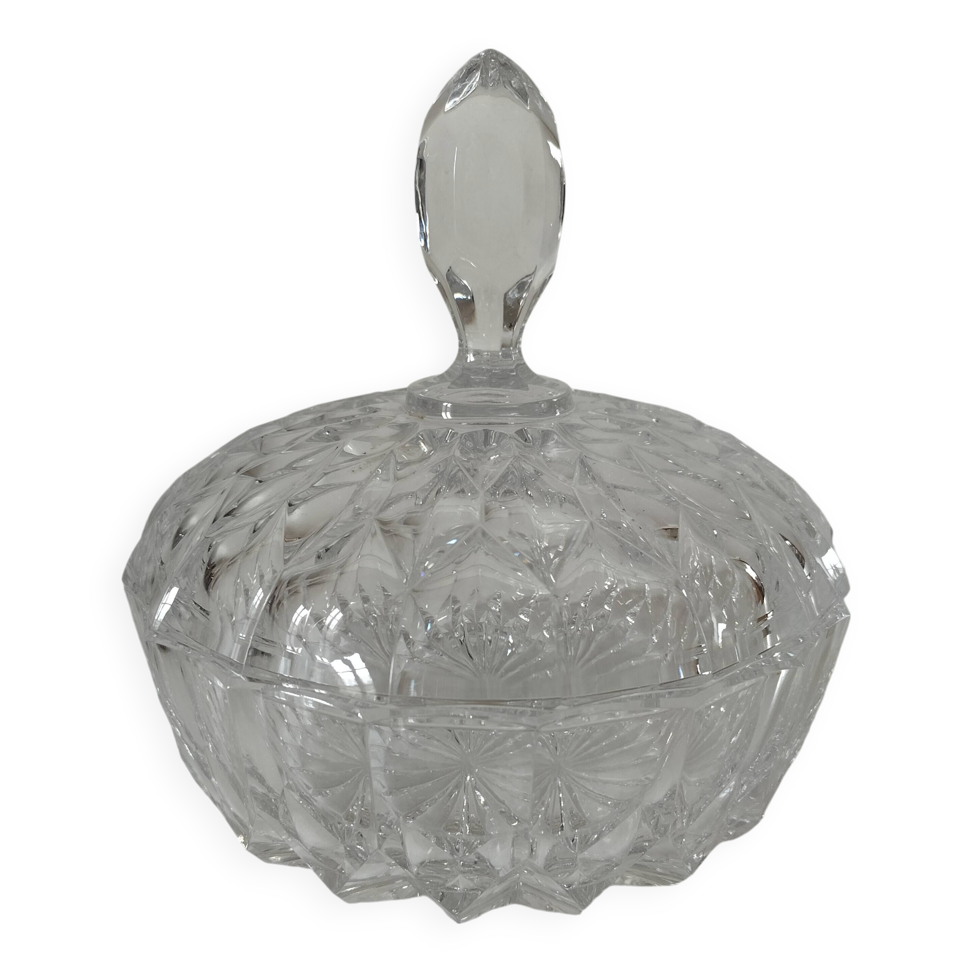 Large vintage pressed glass candy box – diamond pattern