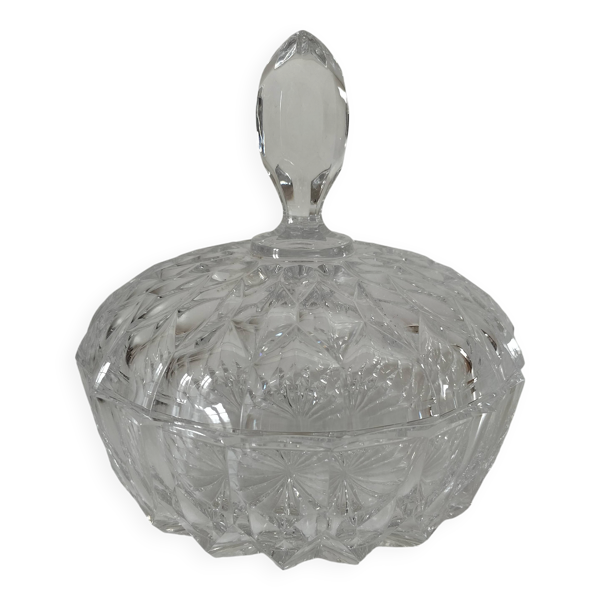 Grande bonbonnière vintage en verre pressé – motif diamant