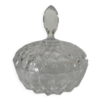 Large vintage pressed glass candy box – diamond pattern