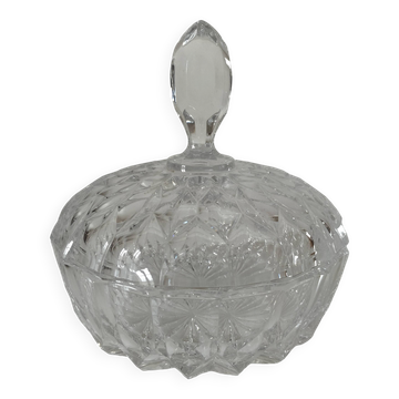 Large vintage pressed glass candy box – diamond pattern