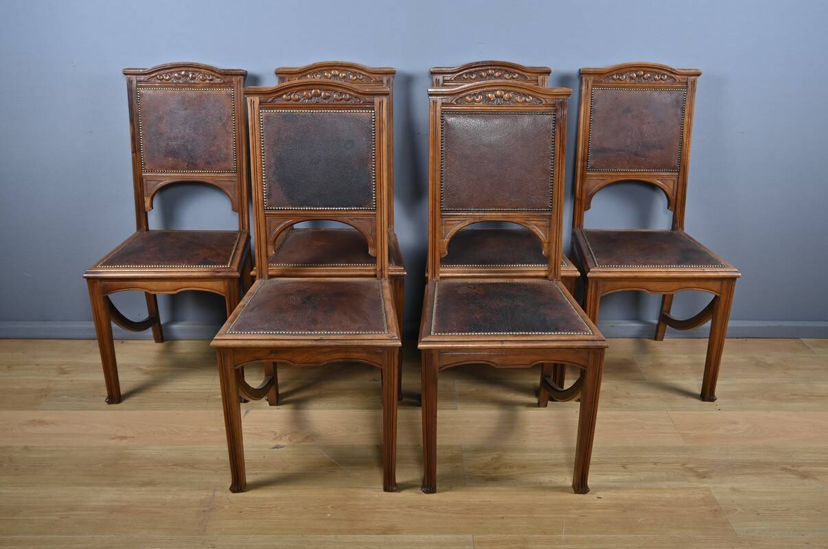 Set of 6 walnut chairs, Art Nouveau – Early 20th century