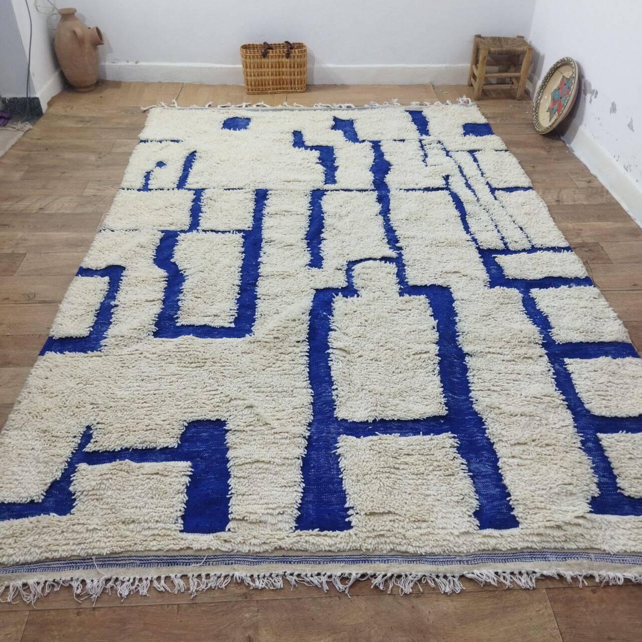 Azilal vintage rug 310x200 cm - Blue geometric patterns