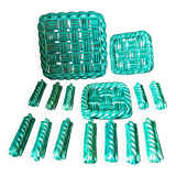 Emerald green braided slip trivet and bottle holder, knife holder