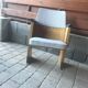 Mid-century grey cinema armchair in beech and fabric — Hungarian seat from the 1950s
