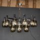 20thC ITALIAN CHROME & SMOKED GLASS EIGHTEEN LIGHT CHANDELIER c.1970