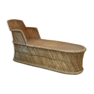 Honeycombed chaise longue bamboo and vintage rattan