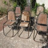 Set of 6 indu chairs in metal and exotic wood.