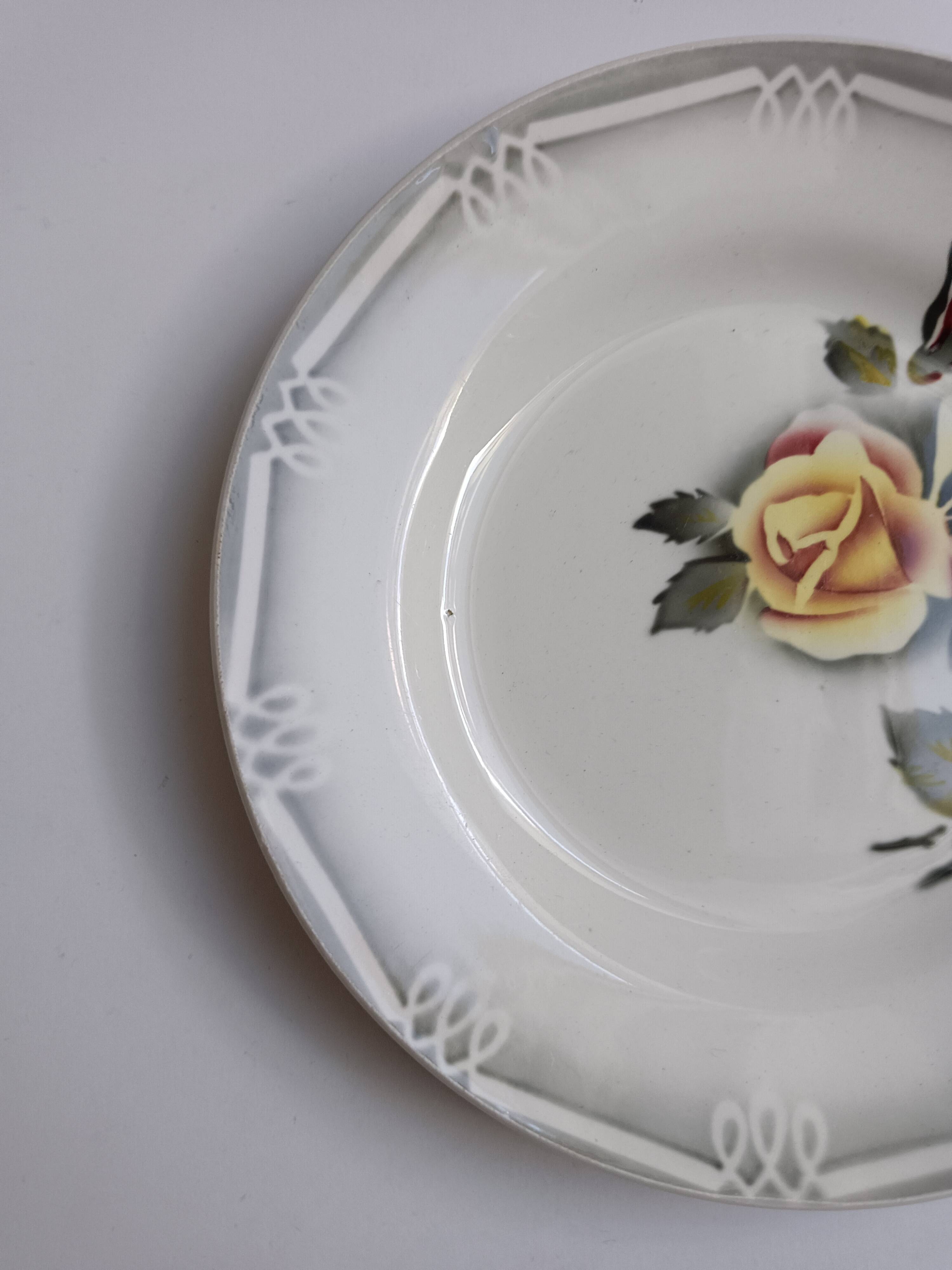 3 assiettes Digoin Sarreguemines Adèle gris jaune et bordeaux