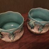 Pair of pot cache in barbotine earthenware