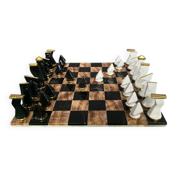 Porcelain chess set in a mahogany box