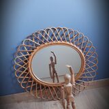 Old rattan oval mirror 58x50cm
